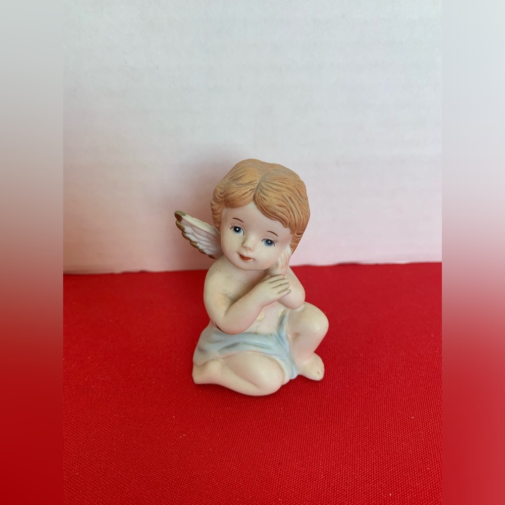 HOME INTERIORS Heavenly Cherubs Figurine #1430 Blue Angel Glued Wing